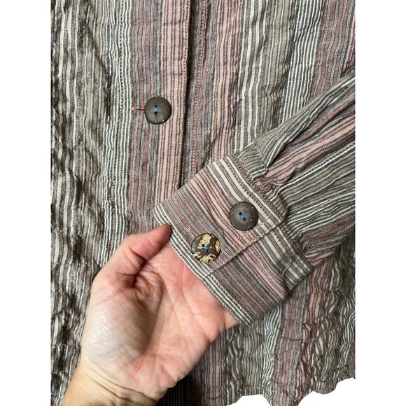 Free People High Tide Multi-Stripe Button Down Top Large Boho Cotton Blouse - Picture 7 of 11